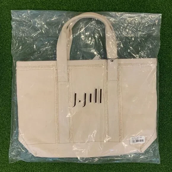 NWT J. Jill Women's Fringe-Trimmed Canvas Tote Bag Natural Cream 100% Cotton - Picture 7 of 8